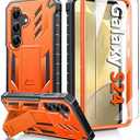 FNTCASE for Samsung Galaxy S24 Case: Military Grade Protective Cases with Kickstand | Rugged Drop Proof Shockproof Protection | Dual Layer Matte Textured TPU Phone Cover - 6.2 inches (Orange)