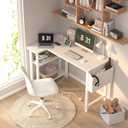 Lufeiya White L Shaped Computer Desk with Power Outlet Shelves, 40 Inch Small Reversible Corner Desk for Small Space Home Office, L-Shaped Desk PC Desks, White