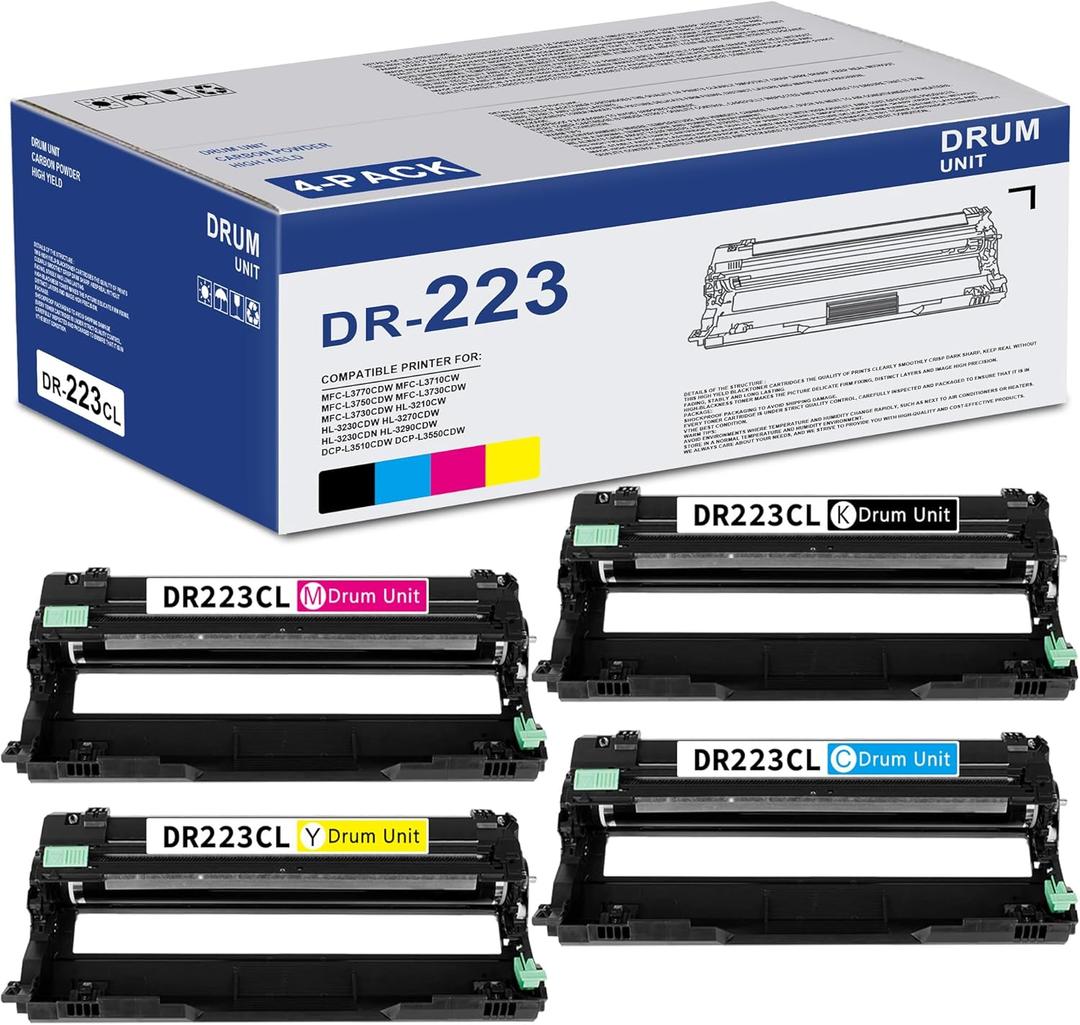 DR223CL Drum Unit Set 4-Pack (Black, Cyan, Magenta, Yellow) Replacement for Brother DR-223CL Drum Unit MFC-L3770CDW MFC-L3710CW HL-3210CW HL-3230CDW HL-3270CDW HL-3290CDW Printer (Toner not Included)