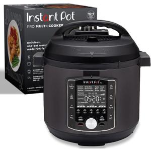 Instant Pot Pro 10-in-1 Pressure Cooker, Slow Cooker, Rice/Grain Cooker, Steamer, Saut, Sous Vide, Yogurt Maker, Sterilizer, and Warmer, Includes App With Over 800 Recipes, Black, 6 Quart