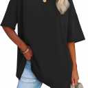 ATHMILE Womens Summer Oversized Shirts V Neck Plus Size Spring Workout Tops Beach Vacation 2025 Gym Clothes (Small, Black)