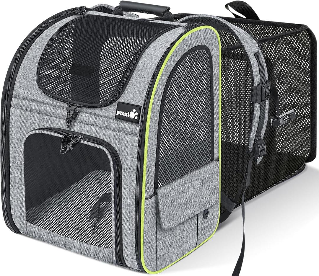 Pecute Cat Carrier Backpacks, Expandable Cat Backpack with Breathable Mesh, Pet Carrier Backpack for Cats Small Dogs Puppies Up to 17 Lbs, Dog Carrier Backpack Great for Travel Hiking Camping Outdoor (Grey)