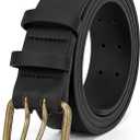 JASGOOD Men Double Prong PU Leather Belt Casual Work Heavy Duty Belt Double Grommet Holes Belt for Jeans (L-Suit for Waist Size Below 38", Black(bronze))