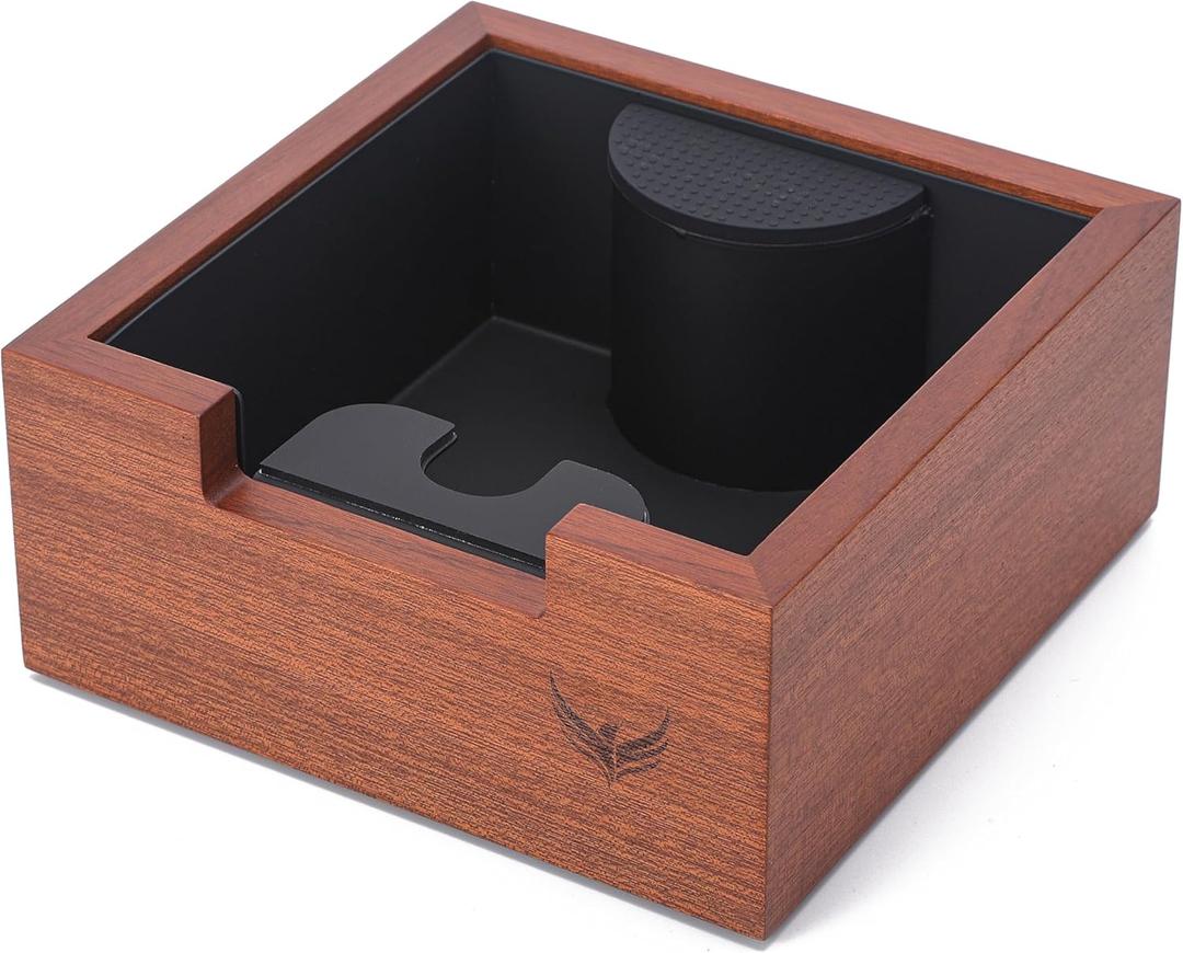 KNODOS Rosewood Espresso Knock Box Portafilter Tamping Stand with ShockAbsorbing Bar & NonSlip Design | Premium Dump Bin for Home Barista Stations