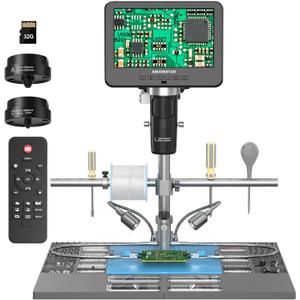Andonstar AD246S-M Plus 7'' HDMI Soldering Digital Microscope for Electronics Repair, 2000x 3 Lens 2160P UHD Video Record, Soldering Microscope Station with Helping Hands, Coin Full View 32GB Card