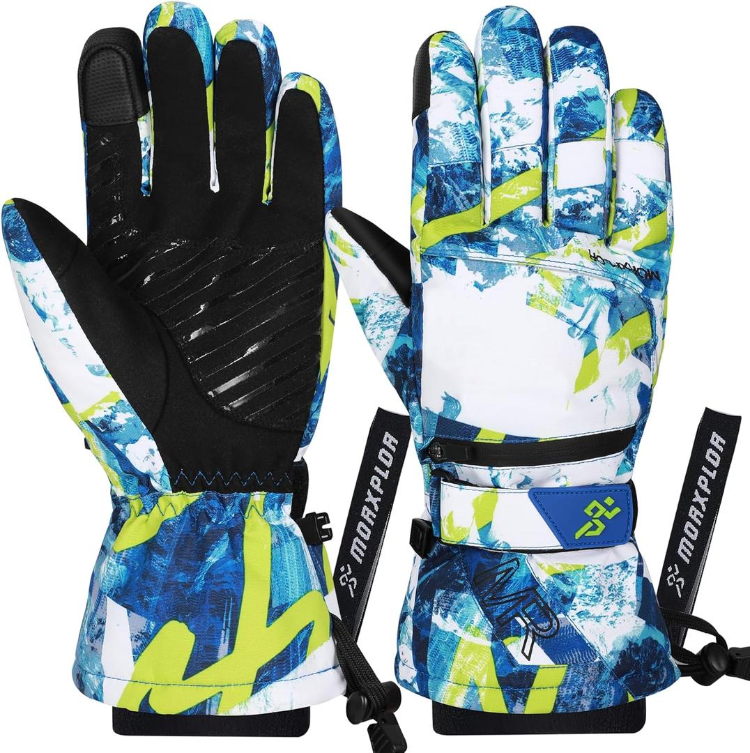 MORXPLOR Ski Snow Gloves for Men Women,3M Thinsulate Insulated Warm Winter Snowboard Windproof Winter Touchscreen Snowmobile Gloves for Cold Weather (GB White)