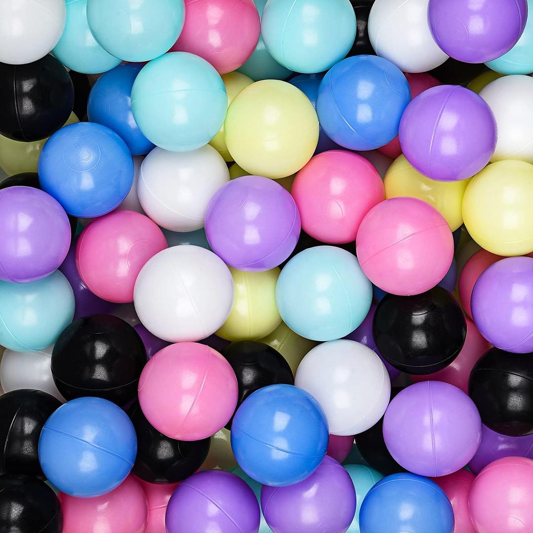 Hovenlay Ball Pit Balls Phthalate Free BPA Free Crush Proof Plastic - 7 Bright Colors in Reusable Play Toys for Kids with Storage Bag