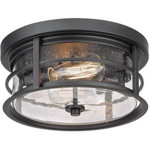 EAPUDUN Flush Mount Ceiling Light, 12inch 2-Light Metal Close to Ceiling Light Fixture, Matte Black Finish with Seed Glass Shade for Hallway Entryway Bedroom Porch