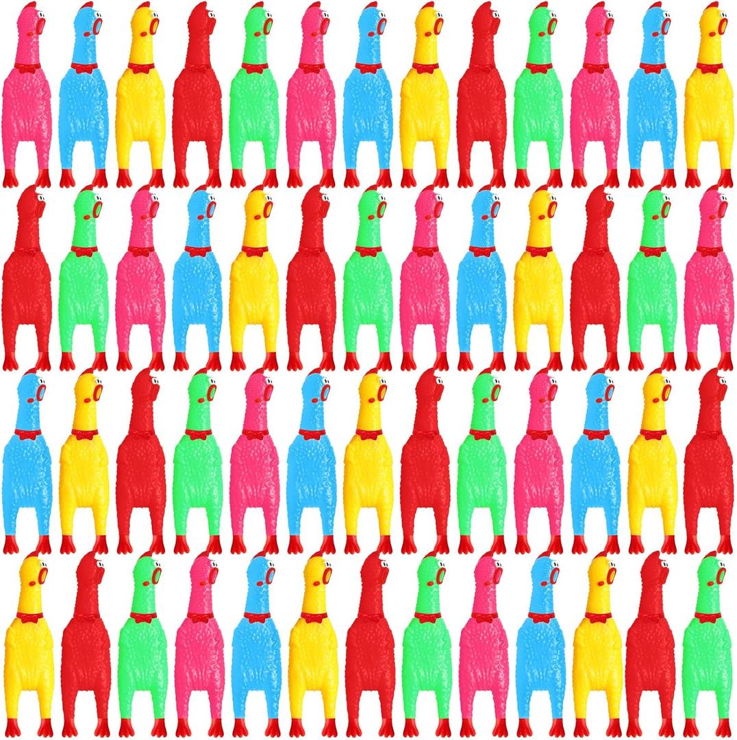 Honoson 50 Pcs Rubber Chickens Squeak Screaming Chicken Novelty Bulk Dog Toys for Pets Dogs Adults, 6.3 Inch(Multi Colors)
