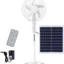 16'' Solar Pedestal Oscillating Fan with Solar Panel, Camping Fans, 3 Speed Settings, Remote Control, Two Charging Methods, Portable Floor Fan, for Home Warehouse Outdoor(White)