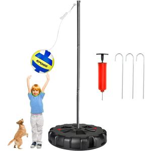 Tetherball Set with Base - Outdoor Portable Tetherball Set with Balls/Pump/Cord/Stakes/Heavy Duty Poles, Family Fun Outdoor Activity Tetherball Set for Outdoor Backyard Lawn Beach