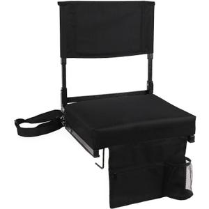 Stadium Seat with Back Support Bleacher Chair with Back and Cushion High Back Includes Shoulder Strap and Cup Holder (Black) Stadium Seat with Back Support Bleacher Chair with Back and Cushion High Back Includes Shoulder Strap and Cup Holder (Black)