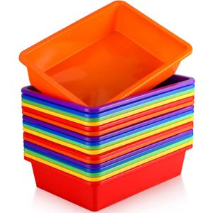Hoteam 18 Pcs Flat Storage Organizer Bins Letter Size Paper Tray Classroom Storage Plastic Art Trays Classroom Pencil Organizer Baskets for School Office Teacher Book Organization(Colorful)