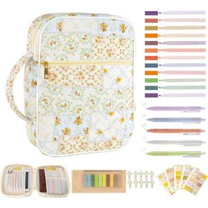 Bible Cover Case for Women, Large Bible Bag with Study Kit, Spliced Flower