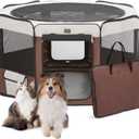 DONORO Dog Playpen 46" Portable Pet Play Pens for Small Medium Dogs, Foldable Exercise Kennel Tent Crate Indoor/Outdoor Travel Camping, Removable Top/Bottom (Brown, Large (46"x46"x23"), 8)