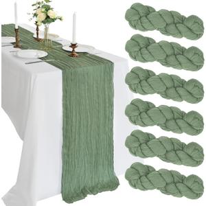 6 x 6 Pack 10FT Sage Green Cheesecloth Table Runner 120 Inch Long Gauze Rustic Boho Spring Cheese Cloth Table Runner Sheer Fabric Decorations for Holiday Party Wedding Banquet Bridal Baby Shower Dcor