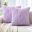 MIULEE Light Purple Throw Pillow Covers 16x16 Inch, Soft Winter Plush Faux Wool Couch Pillow Covers Set of 2 Decorative Farmhouse Boho Throw Pillows for Sofa Living Room Bed