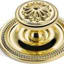 khtumeware 2 Pack 2.5 Inch Polished Brass Cabinet knobs with Backplate,Vintage Backplate for Cabinet knobs and Drawer knobs, Bi-Fold Door Knobs
