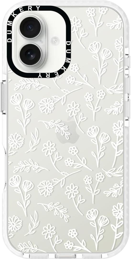 Cute White Flowers Phone Case Compatible with iPhone 16, Floral Aesthetic Pattern, Soft TPU Heavy Duty Protection Shockproof Clear Cases Cover for Girls Women