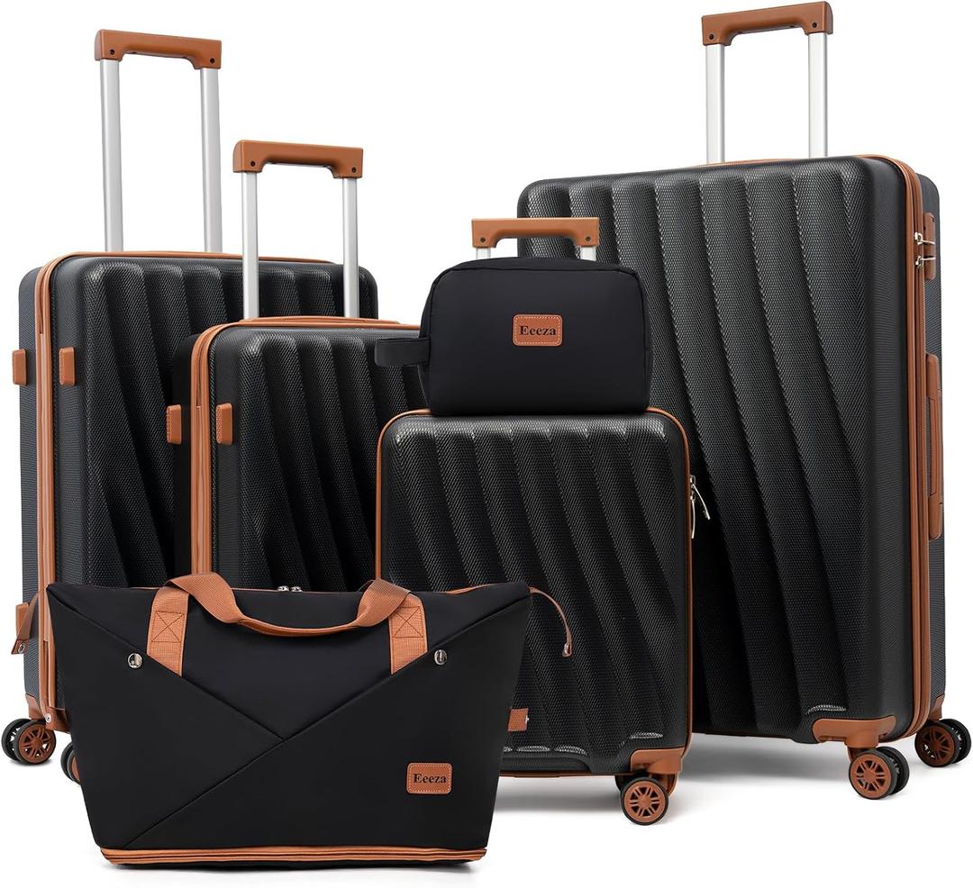 Luggage Sets 6 Piece Suitcases with Wheels,ABS Hard Case Suitcases with Spinner Wheels,Durable Travel Luggage with Combination Lock (Black, 6 Piece Set 16"/20"/24"/28")