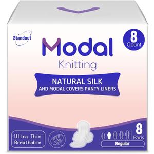 MODAL Silk-Ultra Thin Sanitary Pads, Real Mulberry Silk, Regular, 8 Count | Second Skin Bare Fit, Long-Lasting Breathable Zero Damp,Wide Wings for Women