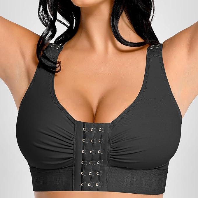 FeelinGirl Women Front Closure Post Surgery Compression Everyday Bras for Mastectomy Support with Adjustable Straps Wirefree Black L