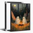 Cute Ghost Canvas Wall Art Halloween Decor Camping Ghosts Vintage Poster Print Rustic Macabre Dark Artwork Prints for Living Room Bedroom8x12inch black framed (style-4)
