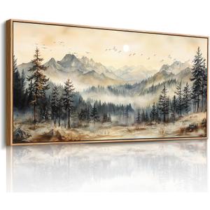 imjiayu Mountain Wall Art, Landscape Wall Art, Large Wall Decor, Framed Artwork for Walls, Foggy Forest Canvas Prints, Country Nature Paintings for Living Room Bedroom Farmhouse Pictures 24"x48"