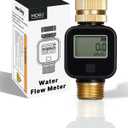 MOES Water Flow Meter with Brass Inlet & Outlet Metal Thread, Measure Gallon/Liter Consumption and Flow Rate for RV Water Tank Filling, Outdoor Garden Hose Watering, Lawn Sprinkler and Nozzle Sprayer