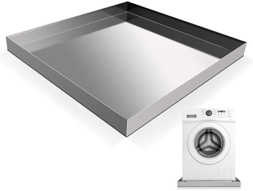 Washing Machine Drain Pan-28" x 30" x 2.5" Heavy Duty 304 Stainless Steel，Washing Machine Tray with Anti-Slip Bottom pad, No Hole