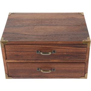 Vintage Wooden Drawer Storage Box Two Drawer Desktop Organizer 9.44X7.08X5.11In Compact Office Organizer with Drawers for Home Desk Accessories and Small Space Storage