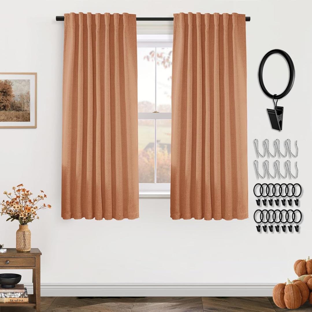 PANELSBURG Orange Curtains 2 Panels,Farmhouse Country Linen Textured Darkening Blackout Pretty Curtains for Bedroom Living Room,63 Inch Length