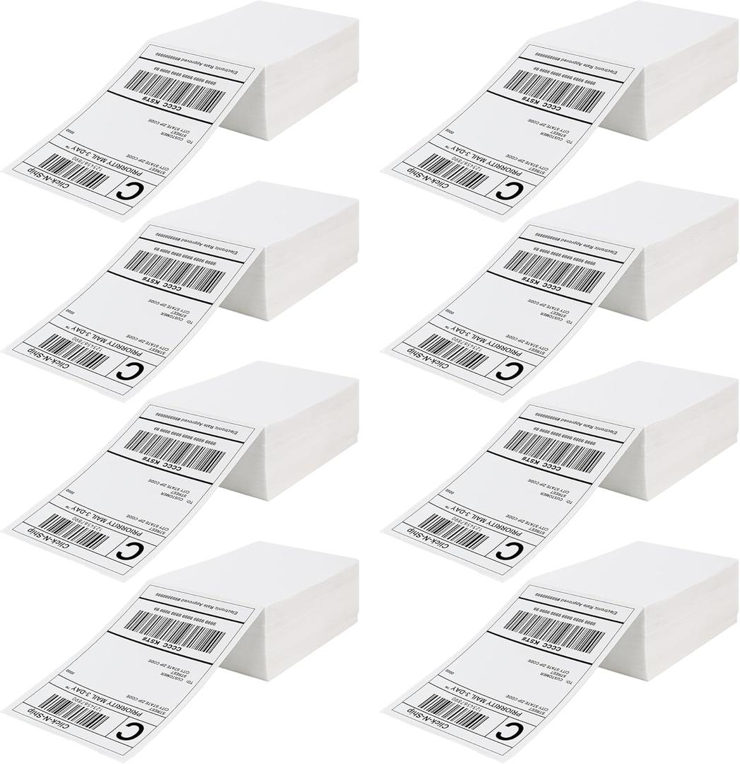 DGBDPACK Fanfold Direct Thermal Shipping Labels 4''x6'' 2400 Labels/8 Stacks (300 Pcs per Stack), Compatible with Zebra Rollo Beeprt Printer Ultra Adhesive
