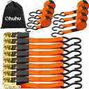 Ratchet Tie Down Strap 8-Pack 15 Ft - 500 lbs Load Cap with 1500 lbs Breaking Limit, Ohuhu Ratchet Tie Downs Logistic Cargo Straps for Moving Appliances, Motorcycle, Orange
