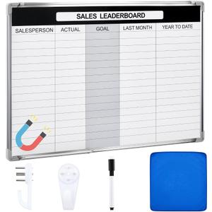Lincia Sales Leaderboard Dry Erase Whiteboard Magnetic Dry Erase Board with Lines Sliding Marker Tray Aluminum Frame White Board Planner for Wall Sales Performance Recording Tracking Office Supplies