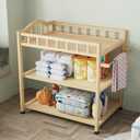 Infant Changing Table in Natural, Solid Wood Structure with Weight Capacity Up to 30LBS, Portable Changing Station for Baby Nursery, New Zealand Pinewood, 32.6"W x 23.6"D x 35"H