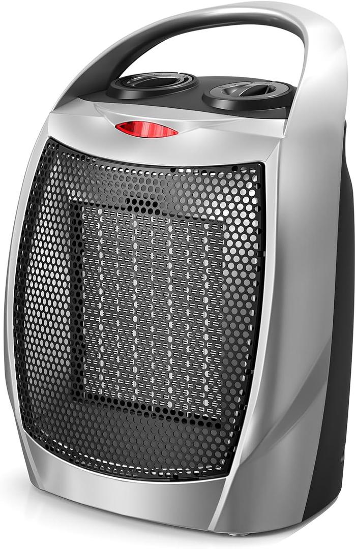 ZAFRO 1500W Portable Ceramic Space Heater for Indoor Use, 3 Modes Thermostat Adjustable, Tip-Over & Overheat Protection, Quiet Personal Heater (<45dB) for Office Desk Bedroom,(Silver)