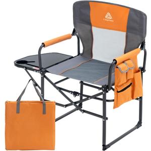 Wide Folding Director Chair with Table, Outdoor Camping Chair for Adults with Cup Holder Load 330 Lbs, Portable Lightweight Chair for Outside with Carry Bag for Patio, Orange-1Pack