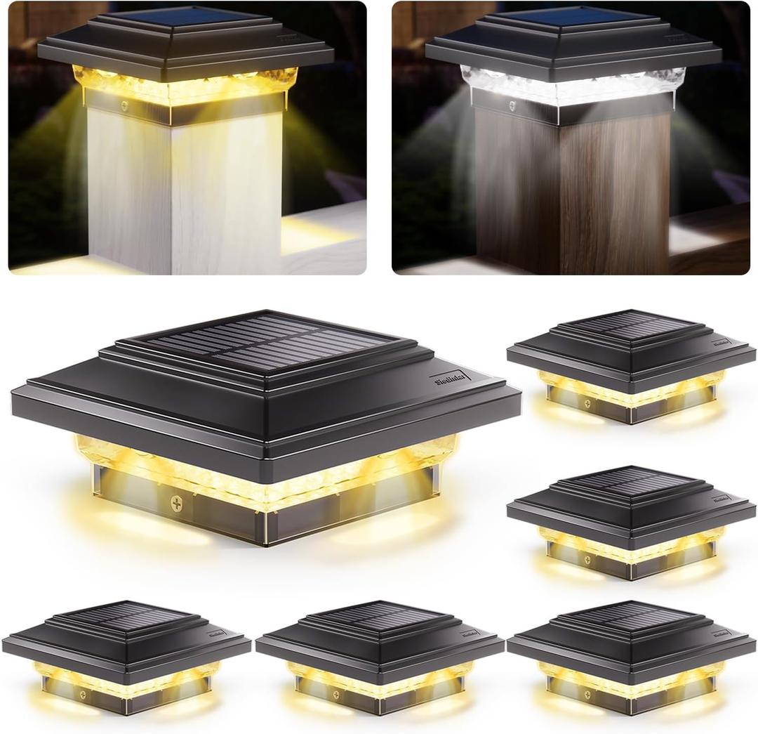 SIEDiNLAR 4x4 Solar Post Lights 50 Lumens 2 Modes, Post Caps Light Outdoor Waterproof for 4x4 Wooden Vinyl Posts, Deck Fence Garden Patio Decor, Warm/White Lighing (Black, 6 Pack)