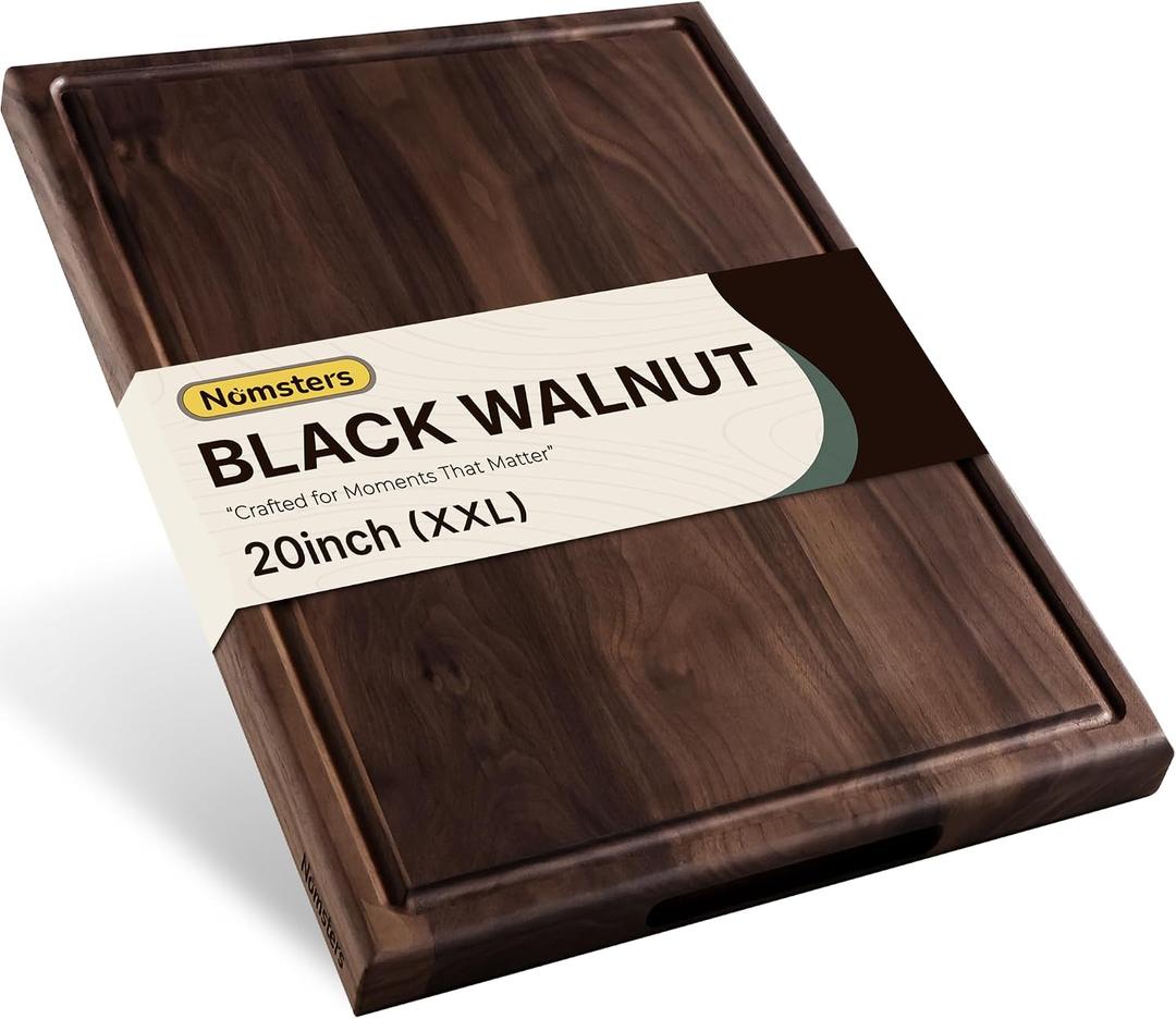 20'' Luxury Black Walnut Wood Large Wooden Cutting Boards for Kitchen, 20"L x 15"W