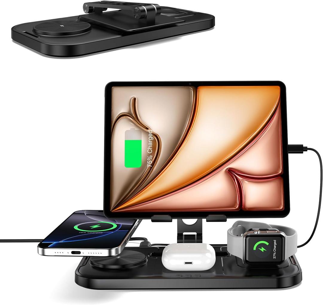4 in 1 Wireless Charger for Apple Charging Station for iPhone 16/15/14 Series, AirPods Pro 2, iPad Stand, Watch Charger for iWatch 10/9/8/7/6, Travel Wireless Charging Station Multiple Devices