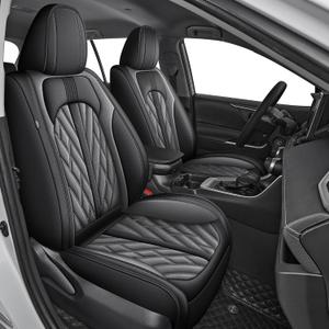 TTX LIGHTING Seat Covers for Toyota RAV4 2019-2025: LE/XLE/XLE Premium/Limited - Custom Fit RAV4 3in1 Interior Set Leather Seat Protector with Armrest Cover & Steering Wheel Cover (Black&Gray)