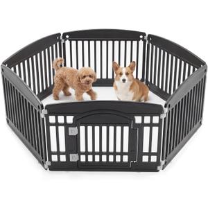 NEWBULIG Dog Playpen 6-Panel, 24IN Puppy Playpen, Stable Dog Play Pen Indoors/Outdoor with Secure Locking Door, Plastic Pet Fence for Small & Medium Dogs (Jet Black)
