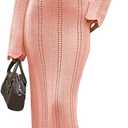 Saodimallsu Womens Crochet Maxi Dress Bell Long Sleeve Sexy V Neck Bodycon Backless Knit Dresses Beach Swim Cover Up
, M