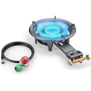 Propane Wok Burner, Cast Iron Single Burner Camping Stove With Regulator And Hose,High Pressure Portable Gas Stove For Camping Outdoor Cooking SH90 (SH90)