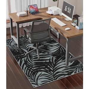 chakme Office Chair Mat for Hardwood Floor, 48"x36" Easy Glide Computer Desk Mat Protector for Rolling Chair Under Desk Rug Nonslip Backing, Machine Wash (Black Gray Leaf)