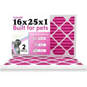 Colorfil 16x25x1 Air Filter (2-Pack) | Made in the USA | Color Changing | Remove Cat and Dog Odor | MERV 8 for Pet Hair Dander and Dust | 15.5"x24.5"x0.75" Exact Size