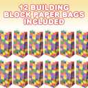 ArtCreativity Building Block Paper Party Favor Bags, Pack of 12 Fun Themed Goody Gift Bag, Durable Treat Gift Wrappers, Construction Party Supplies Birthday Favor, Baby Shower, Holiday Goodies