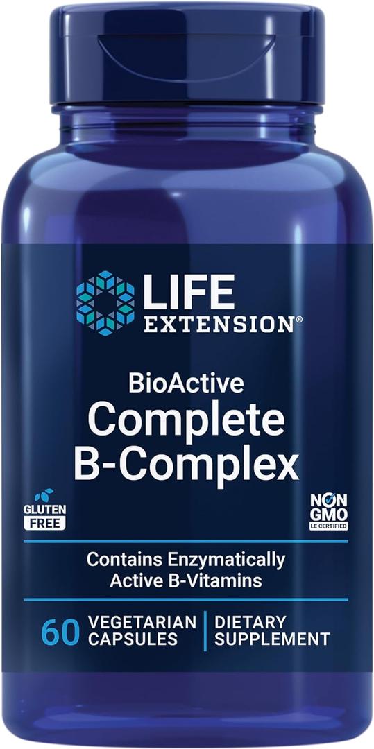 Life Extension BioActive Complete B-Complex, Heart, Brain and Nerve Support, Healthy Energy, Metabolism, Complete B Complex, 60 Vegetarian Capsules (60 Count (Pack of 1))