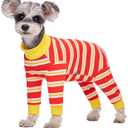 Dog Striped Recovery Suit, Puppy After Surgery Onesie, Long Sleeve Pajamas Bodysuit, Surgery Abdominal Wound Bandages Clothes, Dog Pant for Shedding Skin Disease, Red Large